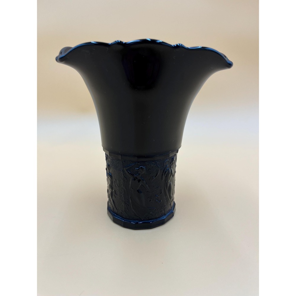 LE Smith Black Amethyst Vase: Vintage Nymphs Dancing Ladies Glass Vase